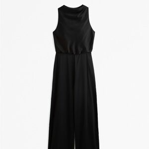 Sleek Black Jumpsuit with High Neckline and Defined Waist